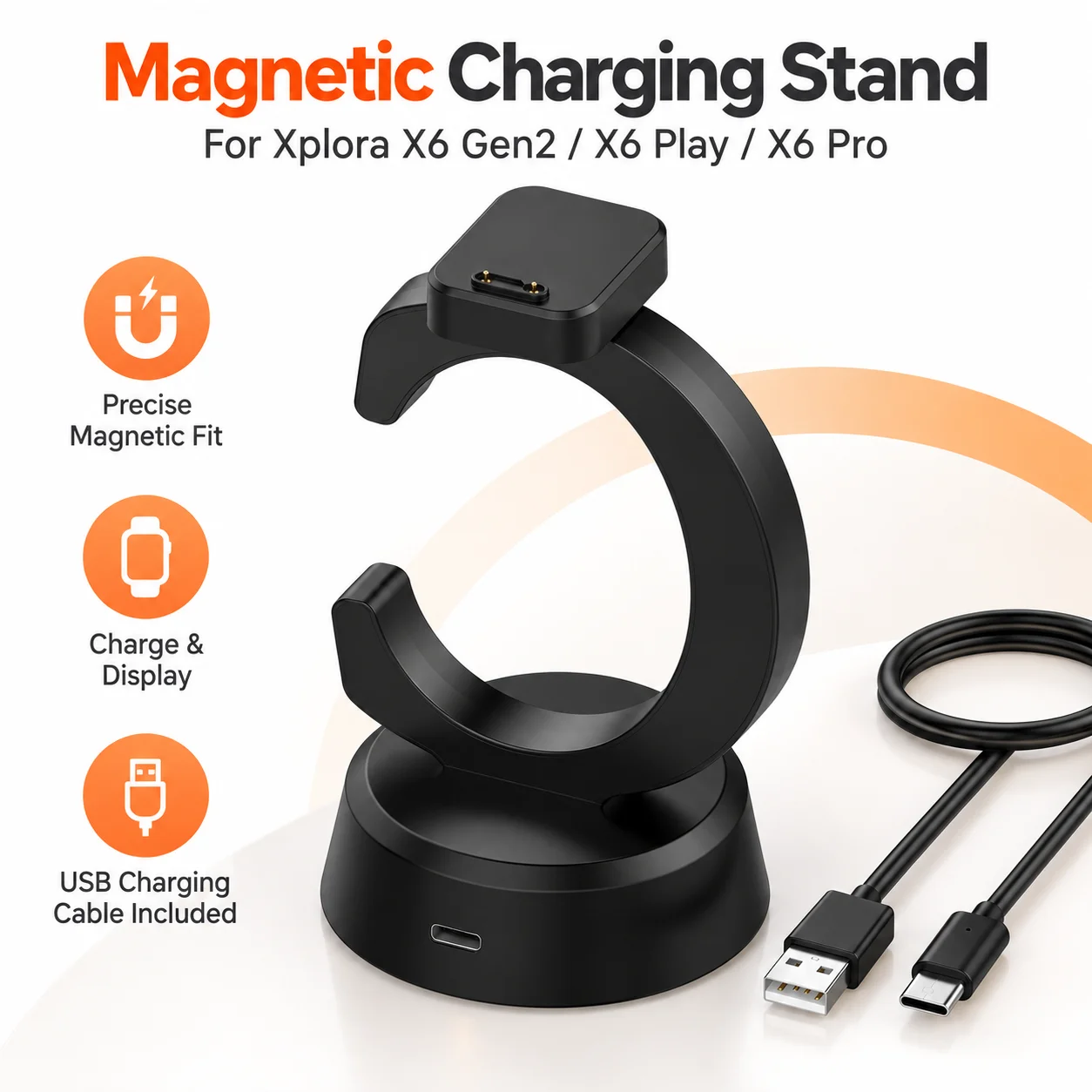 Magnetic Charger Dock for Xplora X6 Gen2 Play Pro Kids Smartwatch Charging Stand Holder C Shape 5V 1A Watch Charger Cable