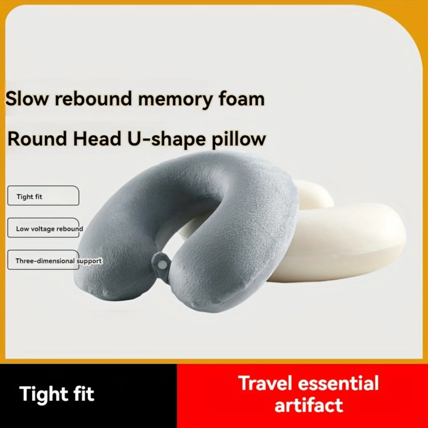 Memory Foam U-Shaped Neck Pillow, Portable Reversible Travel Pillow with ° Support, Medium Soft Firmness, Knitted Cover, Dry Cl