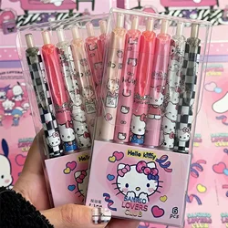 6 adet Hello Kitty jel kalem Sanrio sanmi karikatür öğrenciler iyi yazma hızlı kuru basın kalem Ins nötr siyah tükenmez kalem 0.5mm