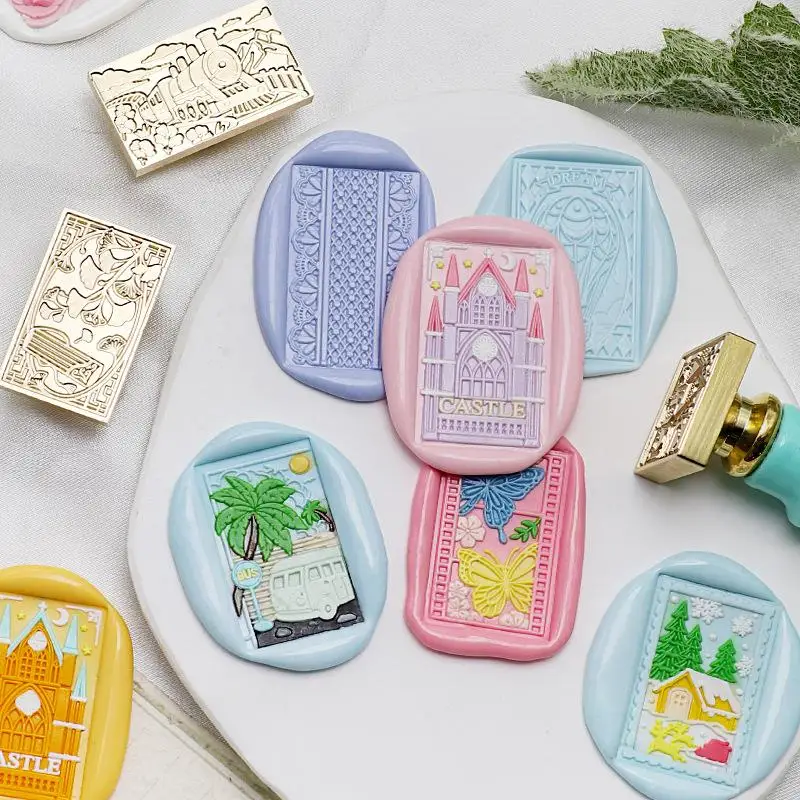 Sello de laca 3D Vintage, sello de sellado, cabeza de cobre Rectangular, tarjeta de invitación de álbum de recortes DIY, herramienta de sellado, decoración de poste