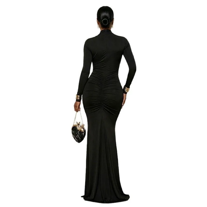 Pullover Long Sleeve Dress Slim Fit Streetwear with High Neck Slim Silhouette European and American Style Spring Daily for Women