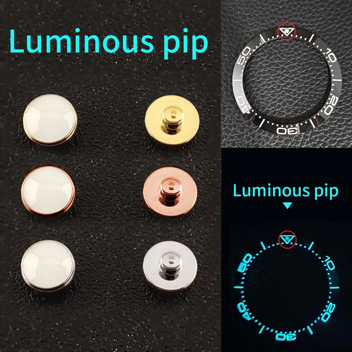 Luminous Pip at 12 For Ceramic bezel insert Green Blue Luminous Spot watch parts