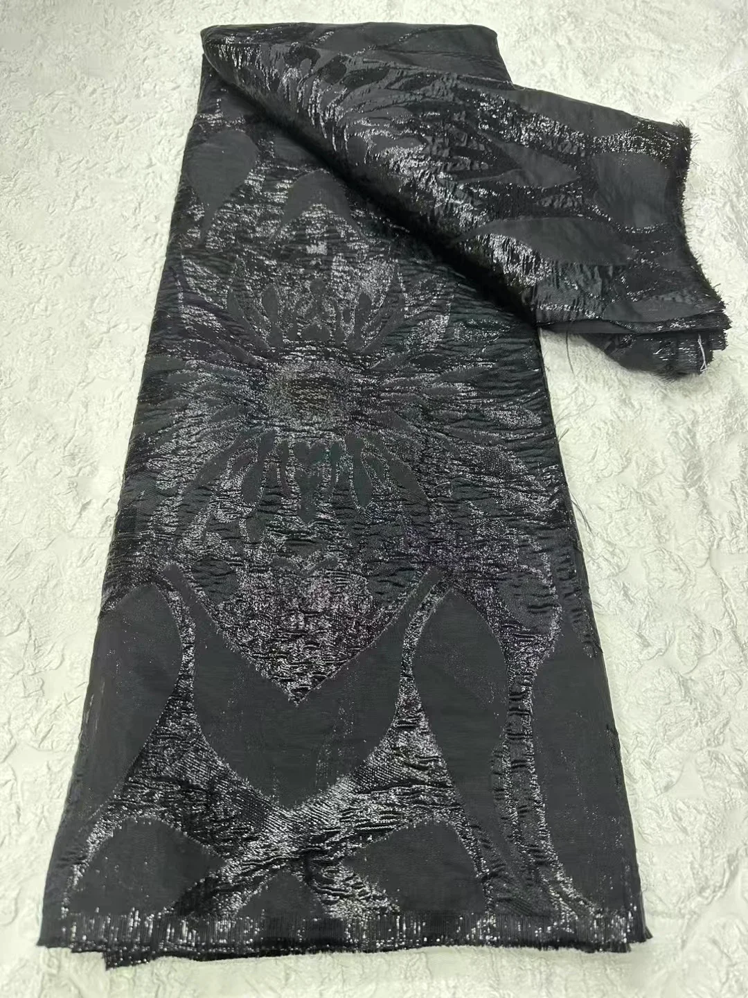 

New Arrival Black Shiny Damask Brocade African Lace Fabric 2025 High Quality Nigeria French Jacquard Organza Lace Fabric LCW2518