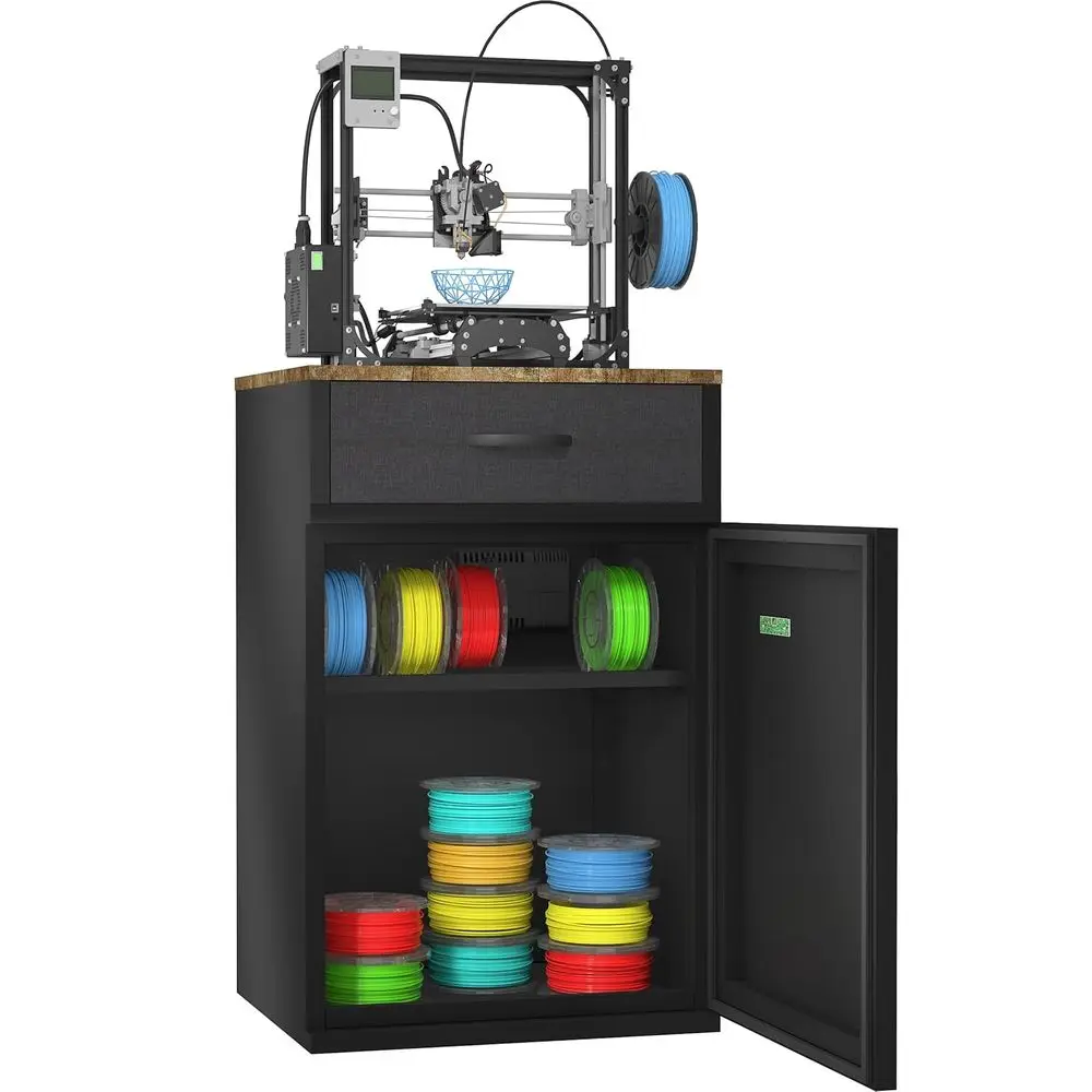 

Metal 3D Printer Workstation with Enclosed Filament Storage and Dehumidifier for 40 Rolls of PLA/S/TPU/Nylon (Black, 180L)
