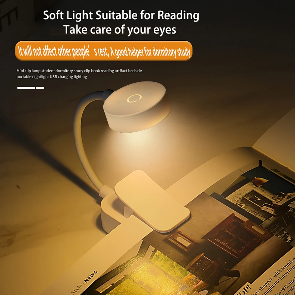 Tragbare LED-Buchlichter, verstellbarer Augenschutz, Nachtlicht, Mini 360° ° Clip-On Schreibtisch-Leselampe mit Batterie für Reisen und Schlafzimmer