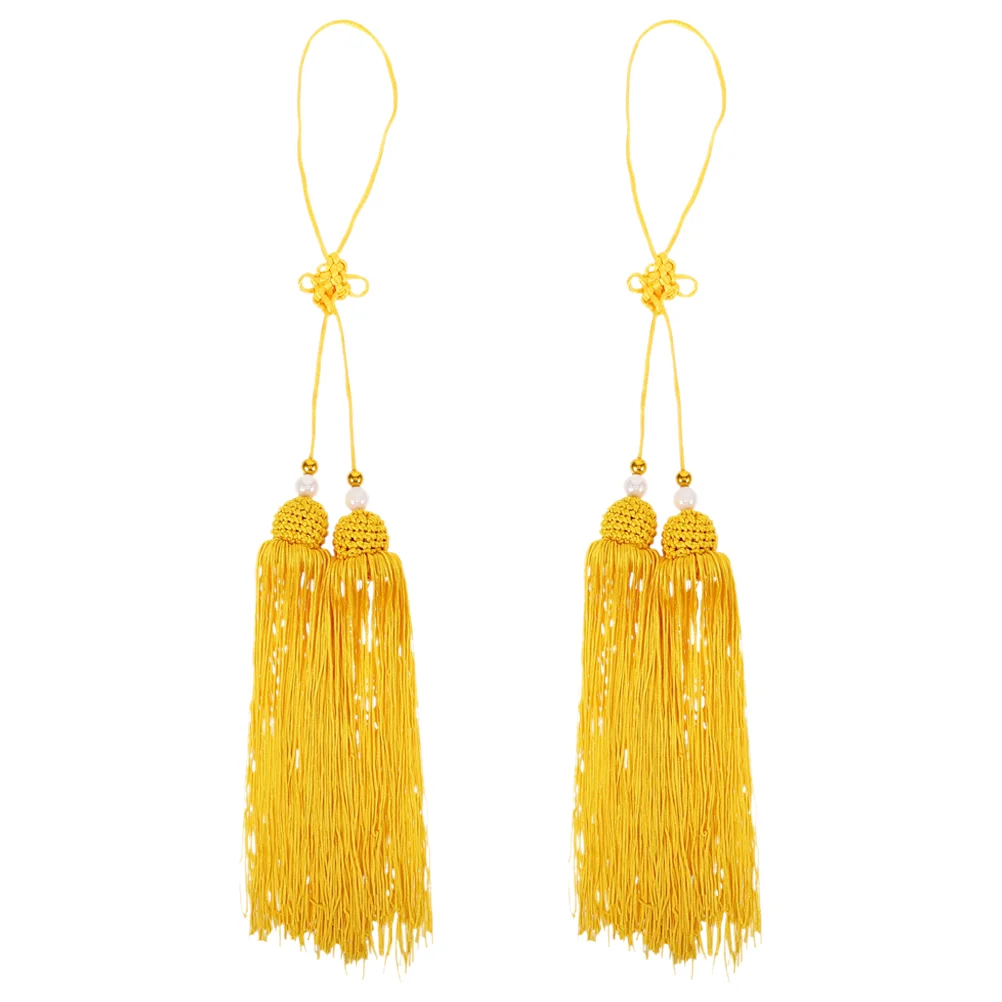 

2 Pcs Chinoiserie Decor Tai Sword Spike Large Tassel Bag Chinese Knot Pendant Yellow Ethnic Decoration Fitness