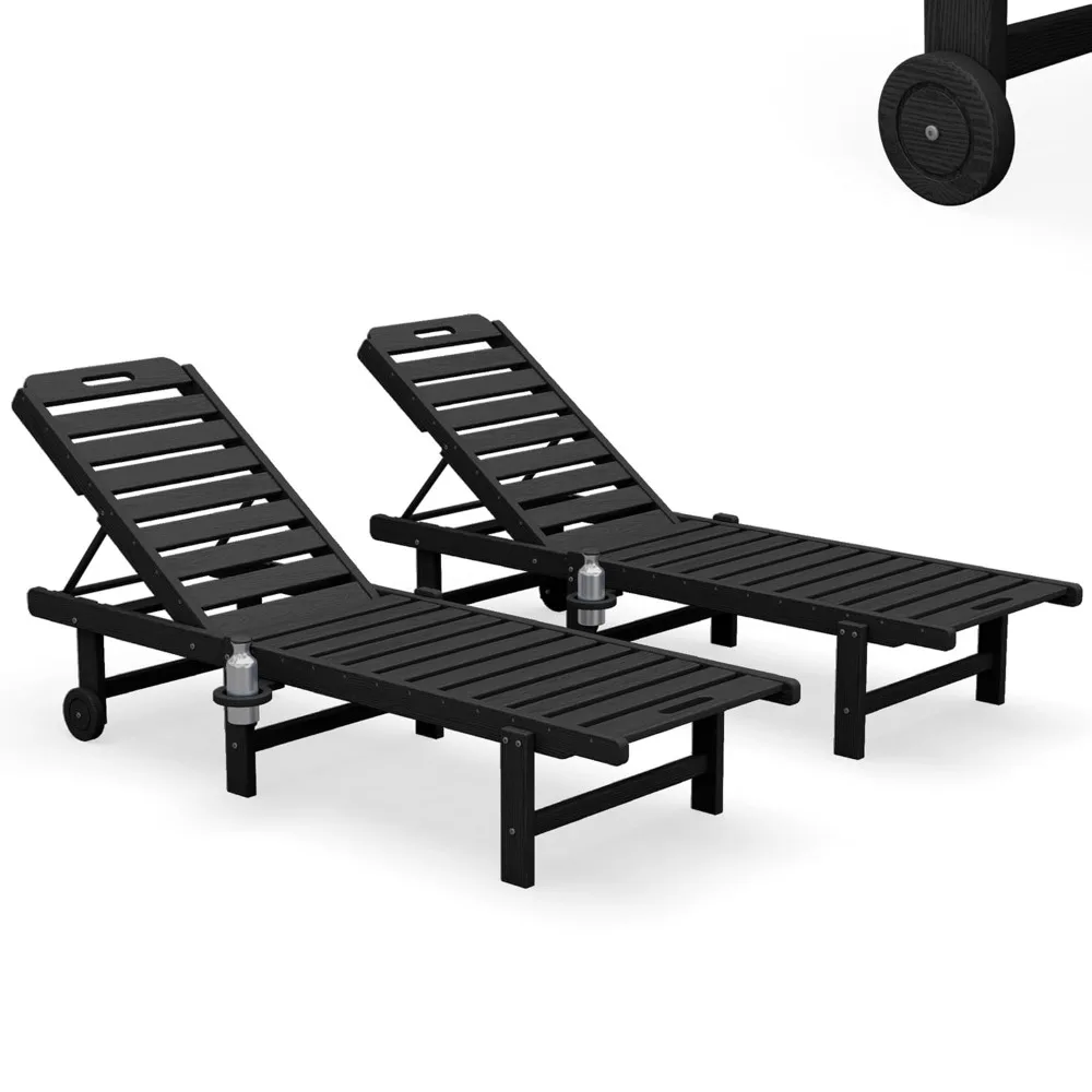 

Outdoor Chaise Lounge Set of 2, All-Weather HDPE Pool Lounge Chairs with 5-Position Adjustable Backrest, Rolling, Customized