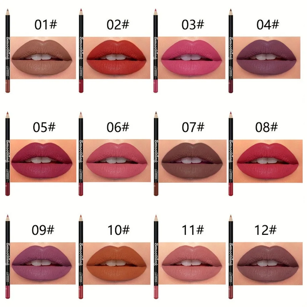 12 pcs Long-Lasting Lipstick Set with Professional Lip Liner Pencil and Matte Lip Gloss Makeup for Women Valentine's Day Gifts