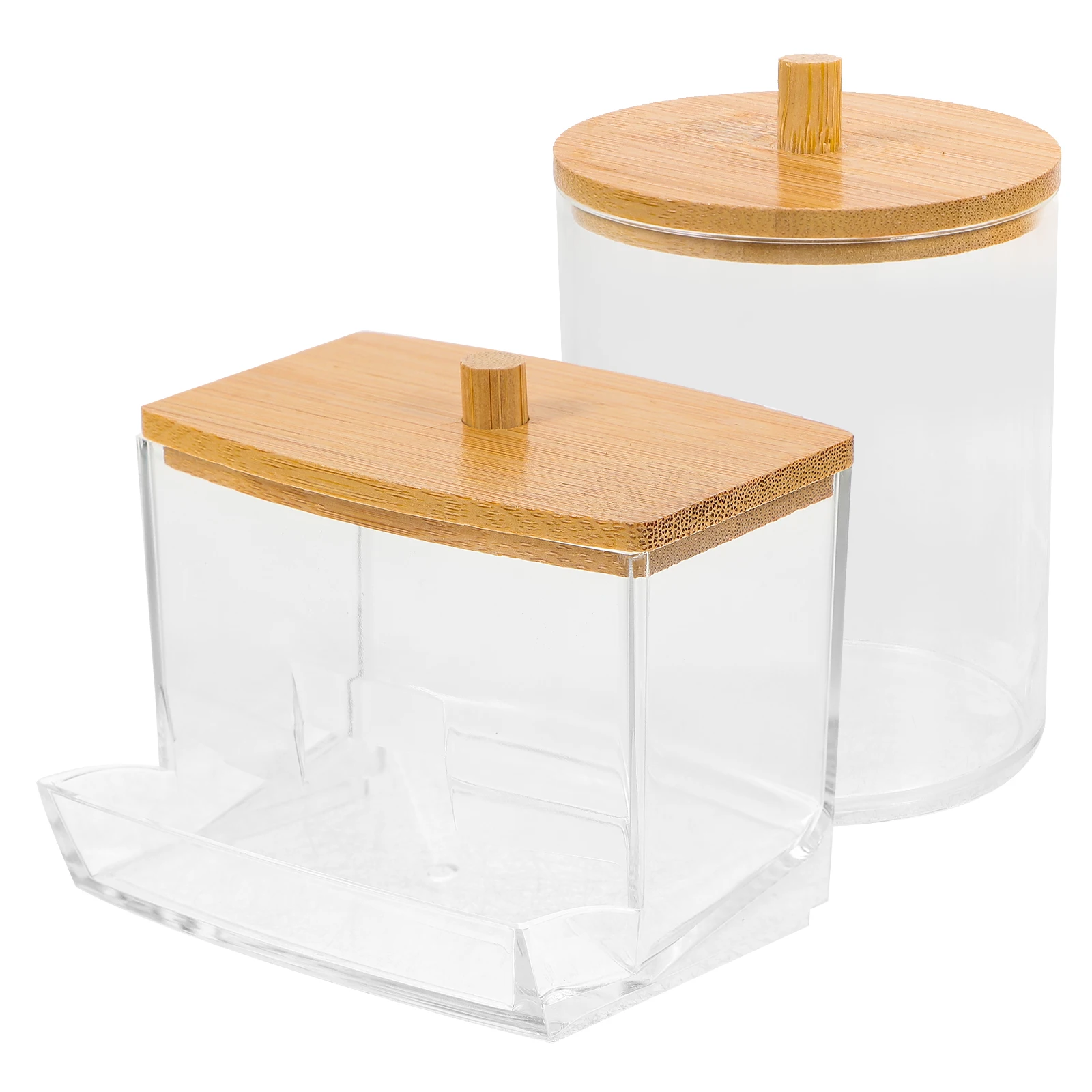 1 مجموعة غطاء من الخيزران أعواد قطنية صندوق واضح الاكريليك المنظم ل منصات القطن المسواك تخزين الحمام ماكياج مكافحة موزع #5