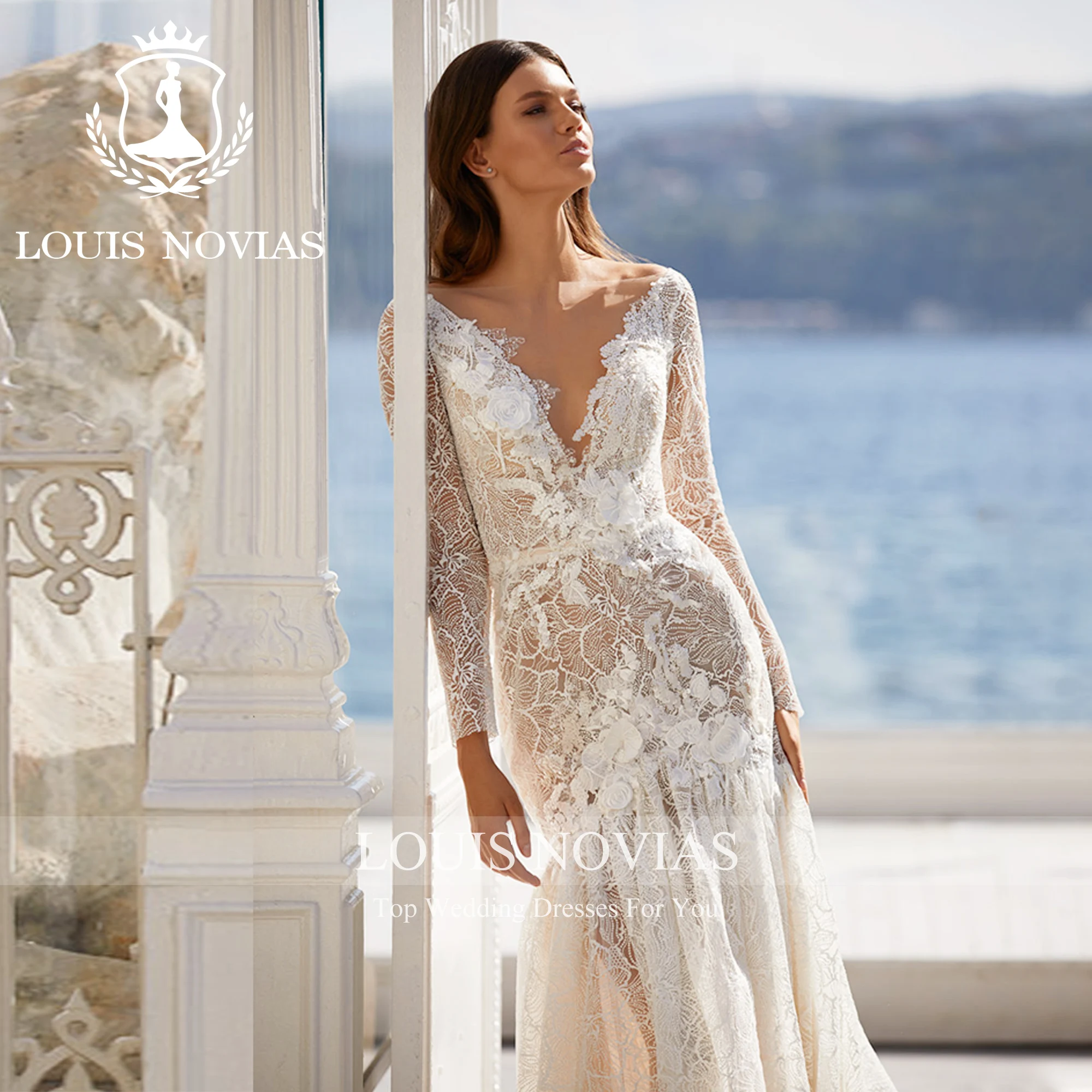 LOUIS NOVIAS-Vestidos De Novia De sirena para mujer, sexys y elegantes apliques De flores 3D, vestido De Novia De trompeta con espalda descubierta, Vestidos De Novia