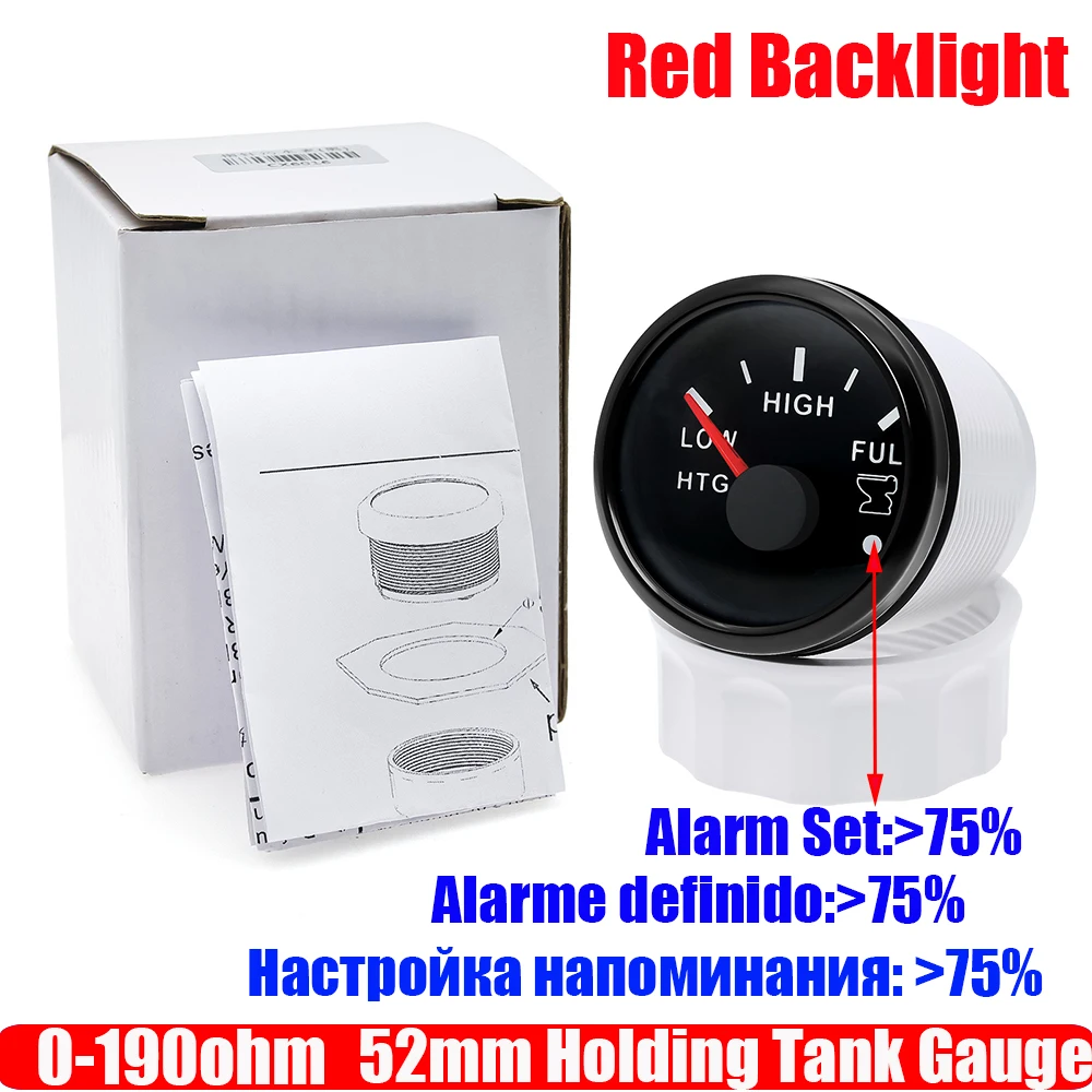 0-190ohm 52mm Holding Tank Gauge with Flash Alarm 150~550mm Sewage Level Sensor HTG Waste Level Meter Waterproof Car Boat Zmfjh image 3