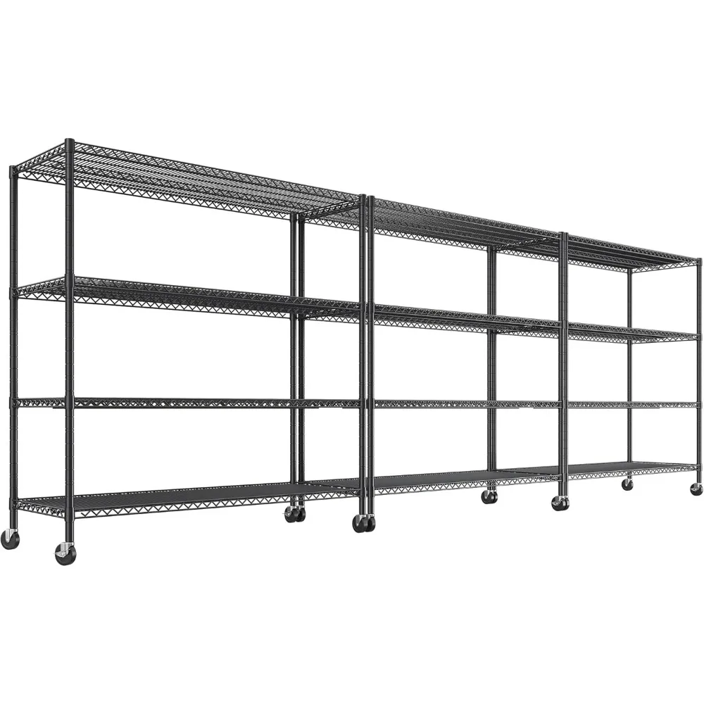 55.5''W Storage Shelves 2500LBS Wire Shelving Unit with Wheels Heavy Duty Metal for Adjustable Garage Rack Pantry Shelf