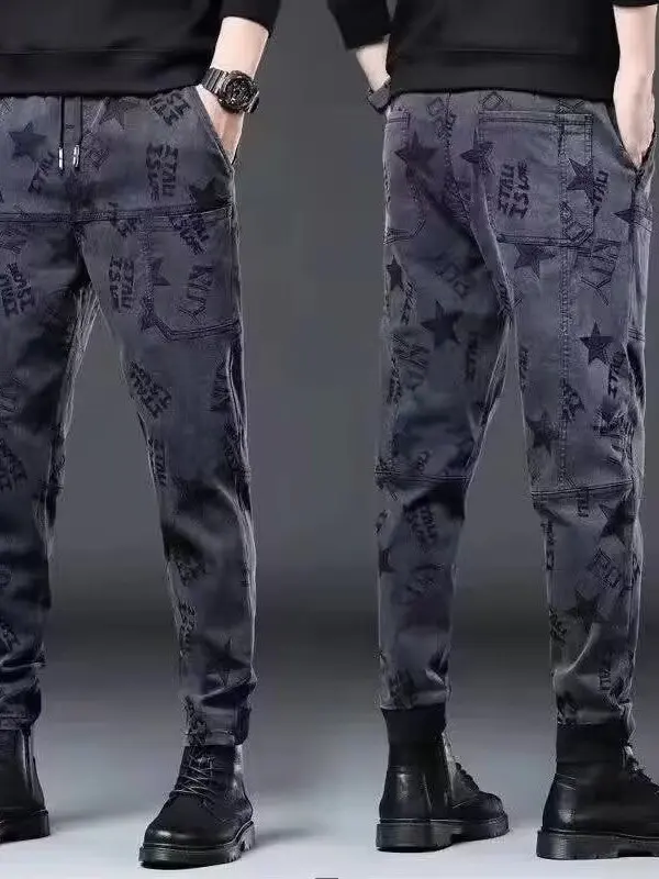 

Мужские джинсы Slim Fit из денима с высокой эластичностью, с отворотами, повседневные рабочие брюки Harlan, из полиэфирного волокна, износостойкие, коллекция Весна 2026