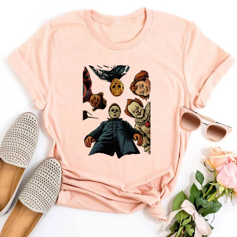 

Retro Halloween Shirt Halloween Characters 2025 Tee Horror Movies Tshirt Scary Movies Women Tops Aesthetic