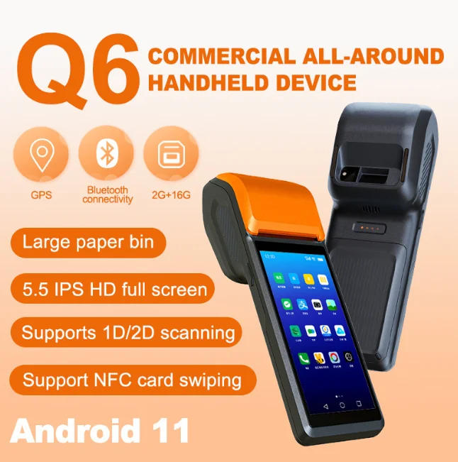 Hot Sale All in One Android Handheld PDA POS 58mm Thermal Printer 1D 2D Scanner for Takeaway Retail Warehouse