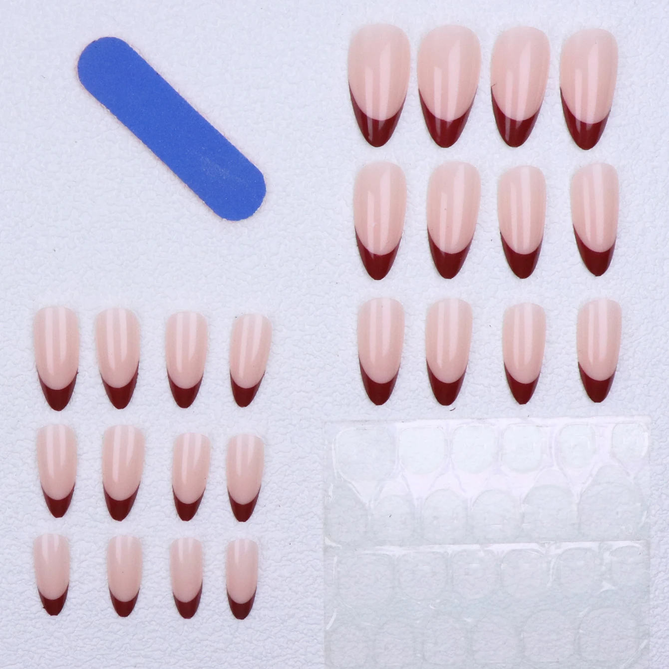 24 stuks upgrade uw look direct met rode Franse amandel volledige dekking valse nagel set 1 st nagelvijl en 1 nagellijmsticker kit Nai