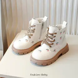 Autumn/Winter New Little Girl Embroidered Short Boot Side Zipper Non-slip Simple Princess Shoes Children's Fashion Casual Boots