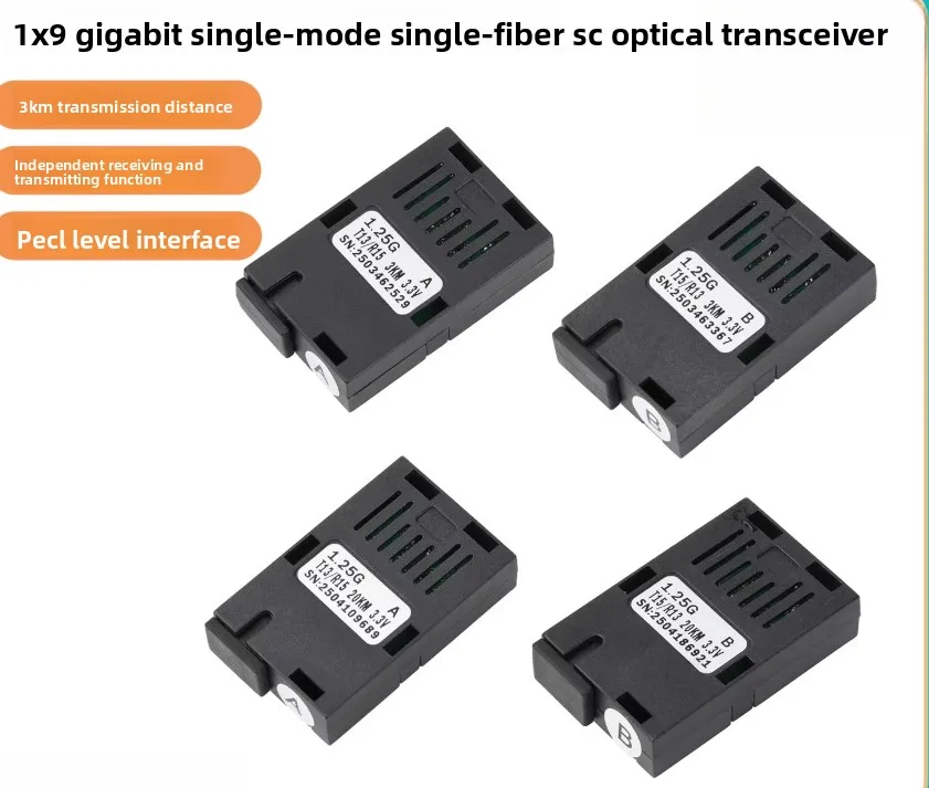 Módulo de fibra óptica 1.25G 1x9 SFP 1000M Gigabit SC monomodo fibra única 1310nm/1550nm 3KM/20KM A + B Kit