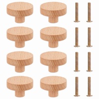 Round Wooden Cabinet Knobs Wood cupboard Furniture Wardrobe Drawer Pulls Handles with Screws for Wardrobe Dresser Closet