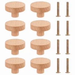Round Wooden Cabinet Knobs Wood cupboard Furniture Wardrobe Drawer Pulls Handles with Screws for Wardrobe Dresser Closet