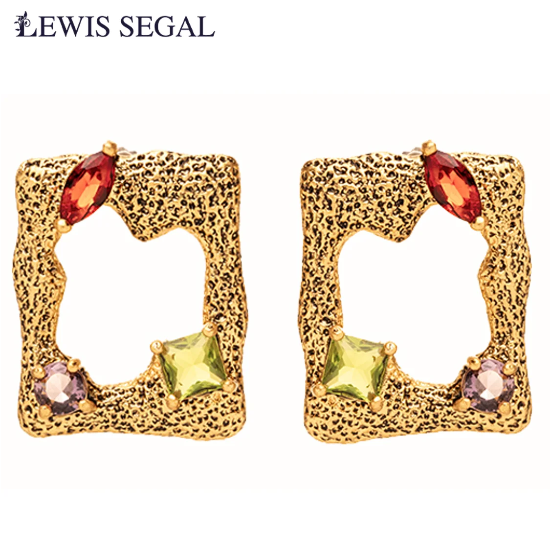 

LEWIS SEGAL Square Gemstone Stud Earrings for Women Antique Medieval Style Jewelry Women Independent Girl 18K Gold Plated