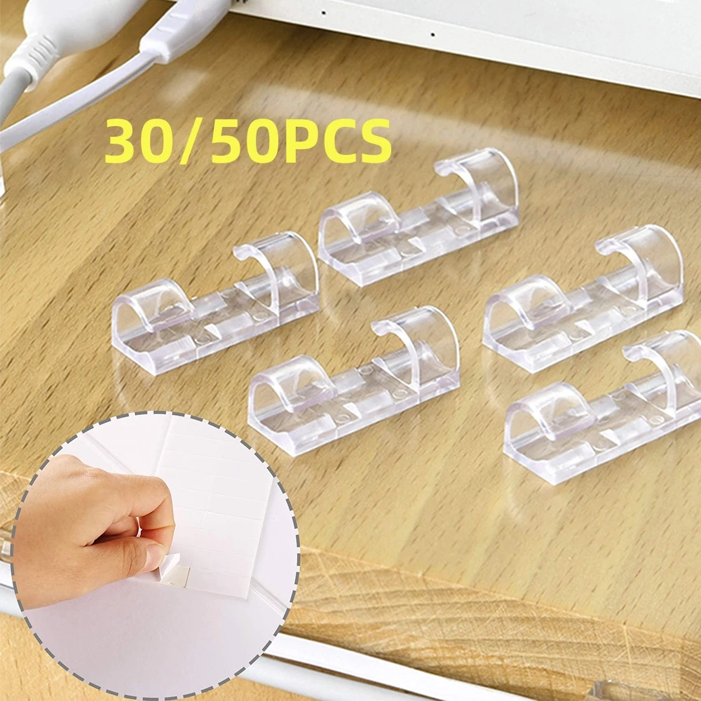 10/30/50 PCS Cable Clips Organizer Self-Adhesive Drop Wire Holder Cord Management Tidy Fixed Clamp for TV Wire Cable Home Office