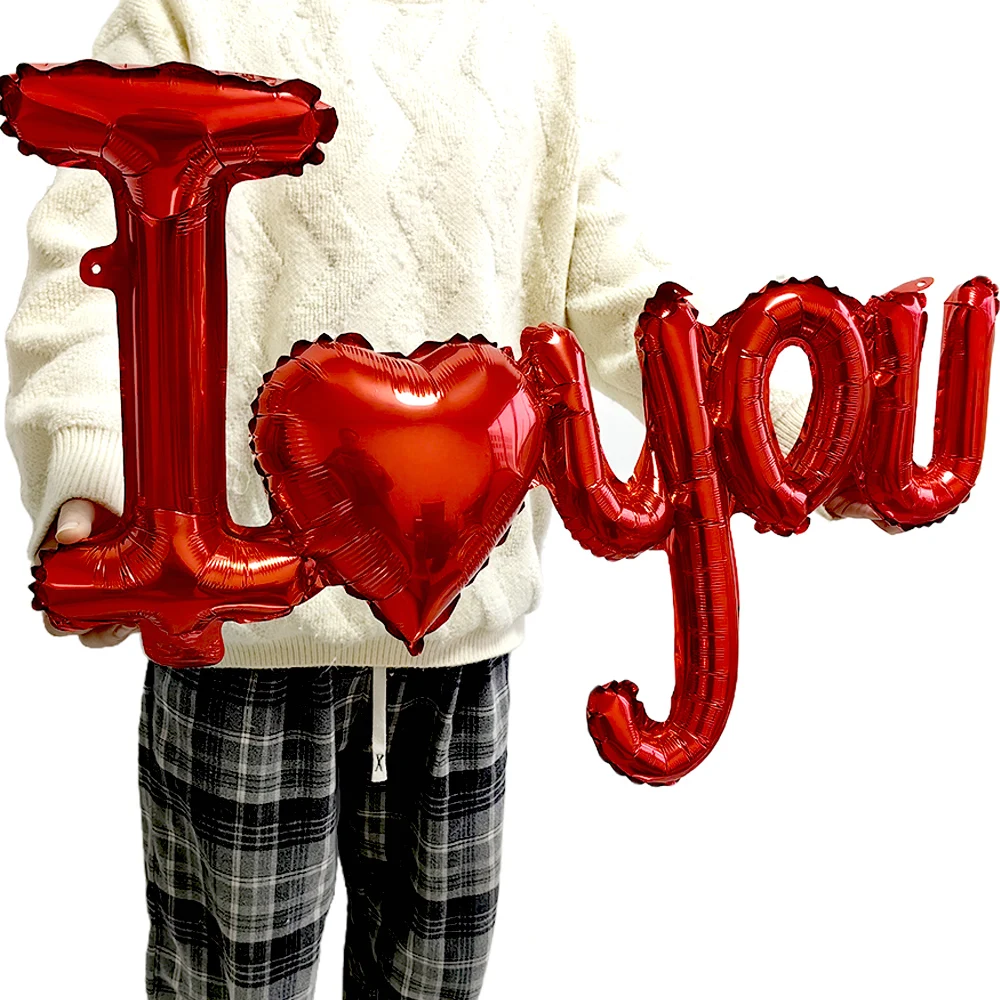 I Love You Red Heart Letter Balloons Foil Globos Valentines Day Wedding Decorations Bridal Shower Party Anniversary Supplies  ﻿