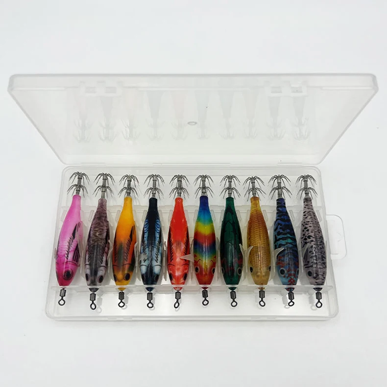 ShareShark 10 Stück/Box 5,7g Garnelen-Angelköder Leuchtender Tintenfisch-Jighaken Meeresangelzubehör Künstlicher Köder Oktopus-Köder – Detail 5