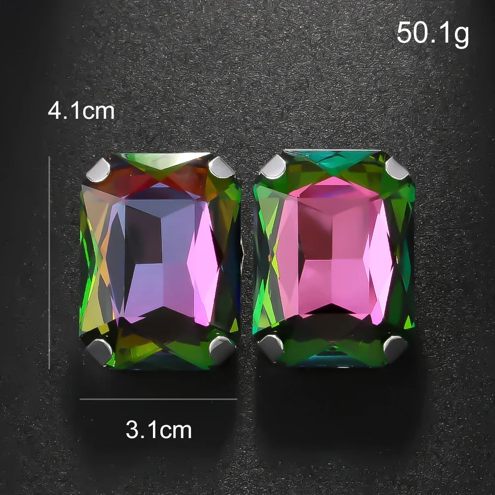 Stonefans Oversize Rectangle Crystal Colorful Earrings Stud Jewelry Exaggerate Large Ear Stud Bridal Wedding Party Ear Jewelry