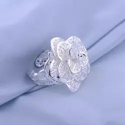 Anillo de oro de 18K para mujer, Plata de Ley 925, flor grande bonita, joyería fina para fiesta, boda, regalo de vacaciones de marcas populares