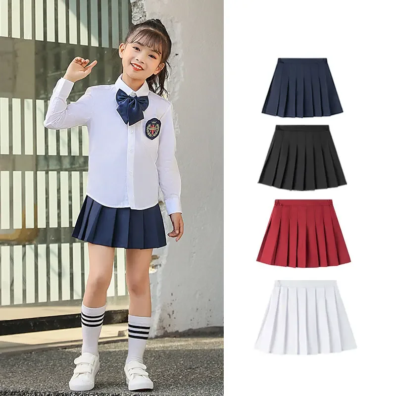 Girls Skirt Solid Color Skirts for Kids Children Pleated Skirt Summer College Style School Plaid Teenager Skirt Clothing