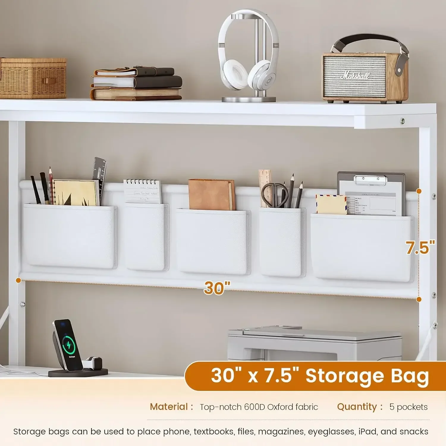 High quality  Corner Computer Desk, Reversible L Shaped Computer Desk with Fabric Drawers and Power Outlet, 47.2” Gaming Desk