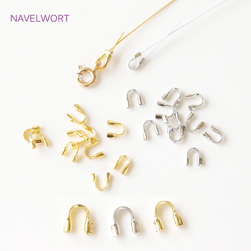 Brass 18K Gold Plating Wire Guardian Cord Protector Cord Connector,U-Shaped For Jewelry Making,DIY Jewelry Making Accessories