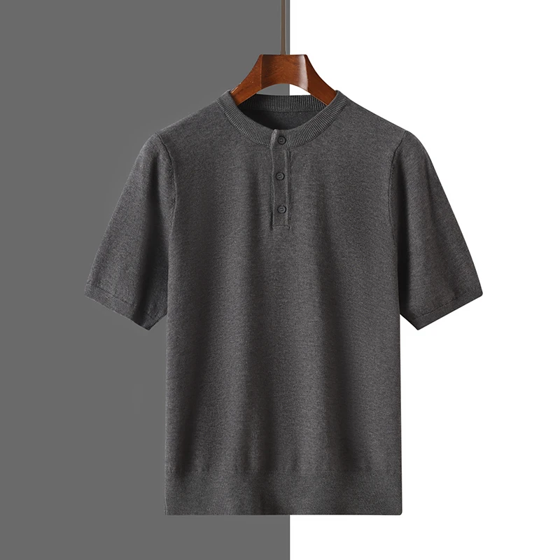2025 new men's T-shirt cashmere short-sleeved T-shirt sweater short-sleeved T-shirt men's knitted shirt top