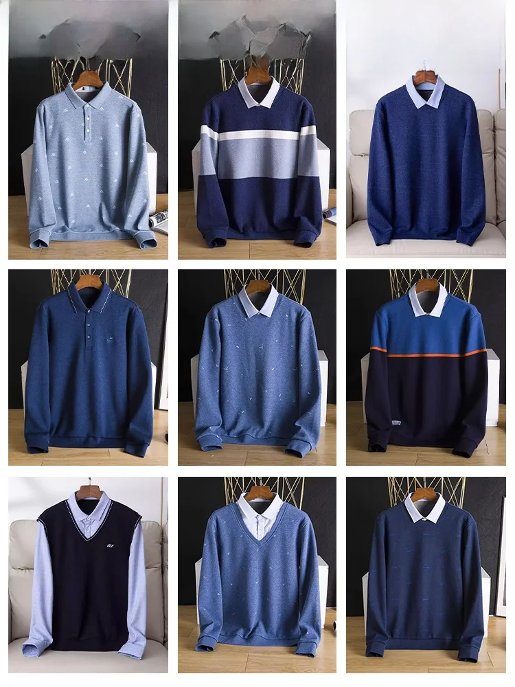 

Warm Fce Lined Knitted irt Collar Sweater for Men Autumn Winter Sle Basic Urban Faion Youth Long Sve Crew Ne