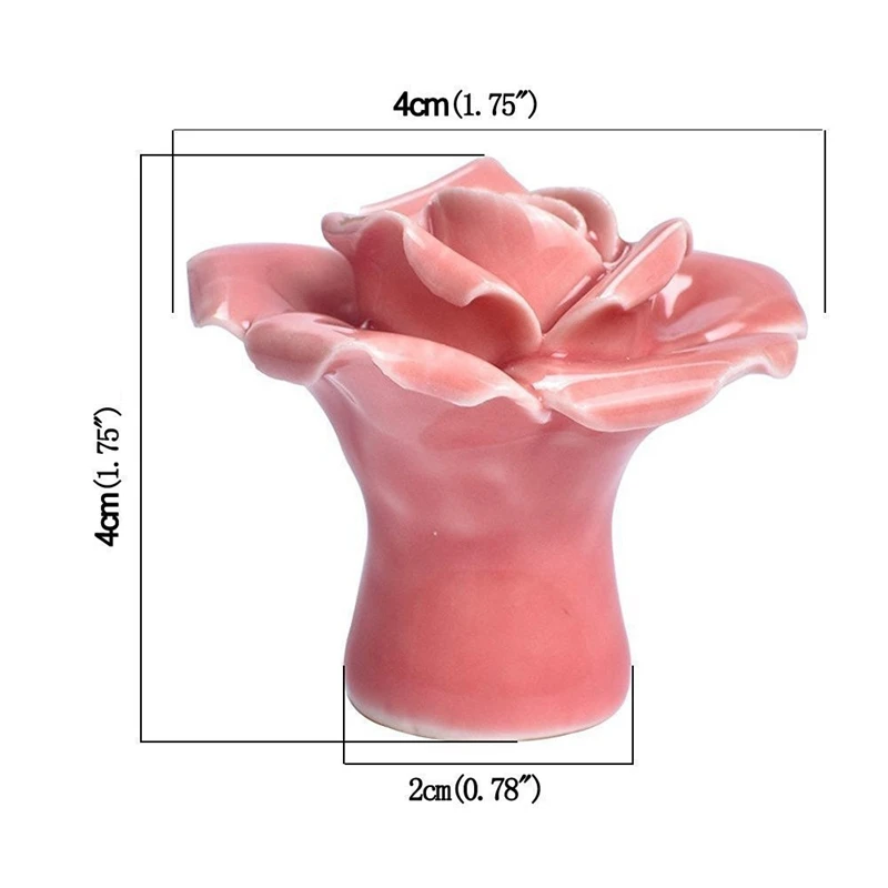 10 Pcs Ceramic Vintage Floral Rose Flower Door Knobs Handle Drawer Kitchen + Screws (Pink)