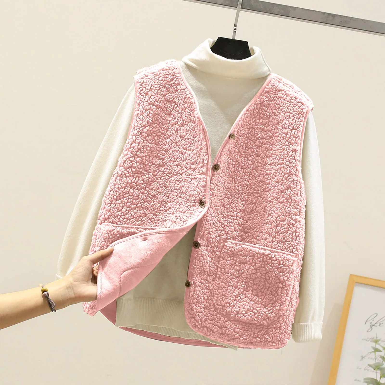 Vests New Spring Autumn Women Button Waistcoat Lamb Wool Winter Thermal Warm Thick Fleece Vests Sleeveless Jacket Ladies Coats