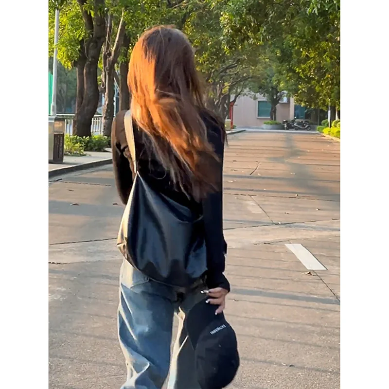 Fashion Soft Leather Large Capacity Crossbody Bag All-match Solid 2024 New Casual Commute Tote Bag Student Popular Shoulder Bag