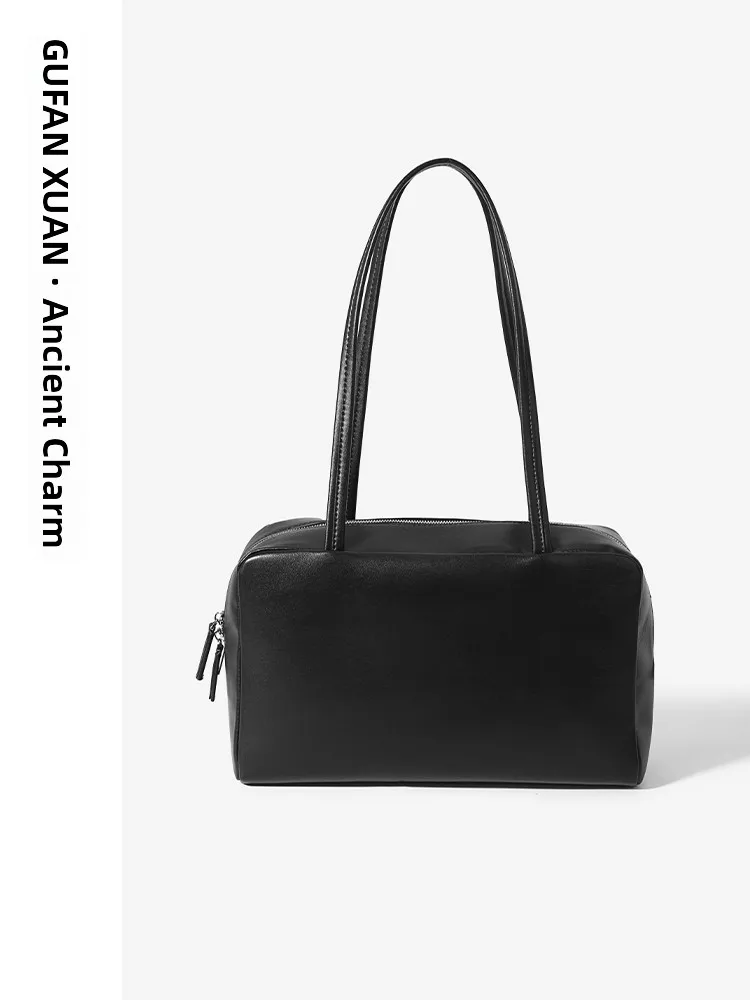 

Gufanxuan Boston Leather Handbag Women's New 2025 Single oulder Pillow Bag Handbag Original Design Sle Commuter Bag