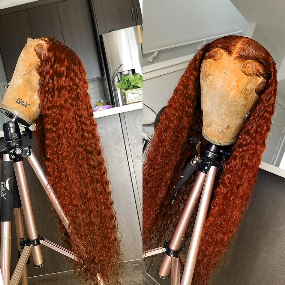 30 Inch Loose Deep Wave Lace Frontal Wig Ginger Transparent Lace Front Human Hair Colored Water Curly Human Hair Wigs For Women