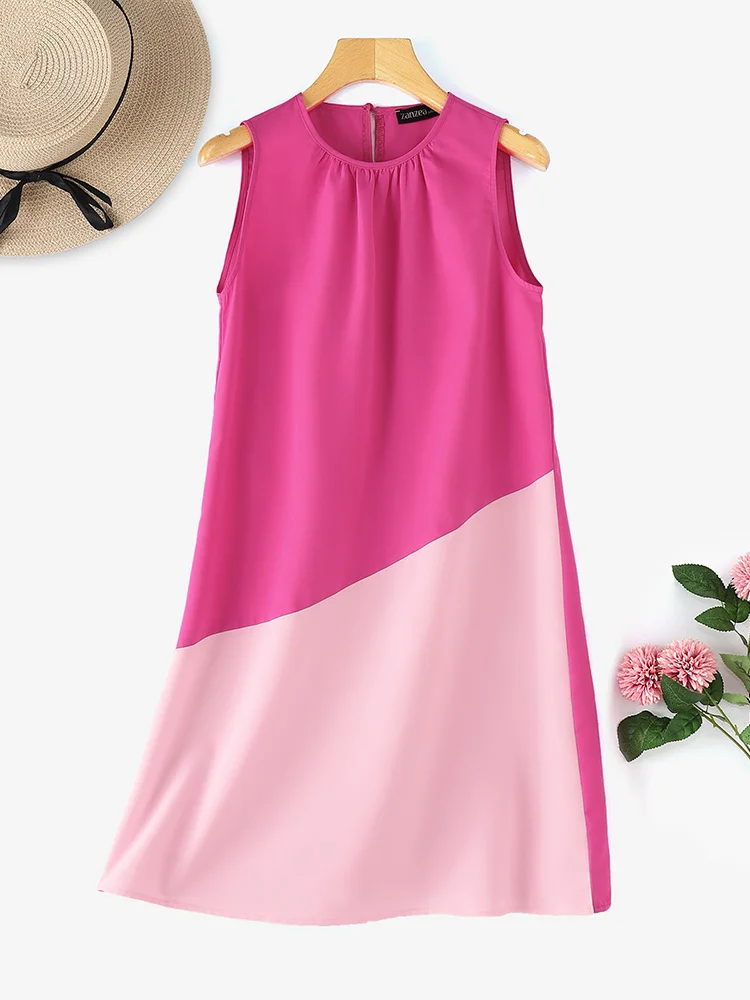 ZANZEA 2024 Fashion Women Patchwork Party Knee-length Sundress Stylish Summer Sleeveless Tanks Dress Casual Work Vestido Sarafan