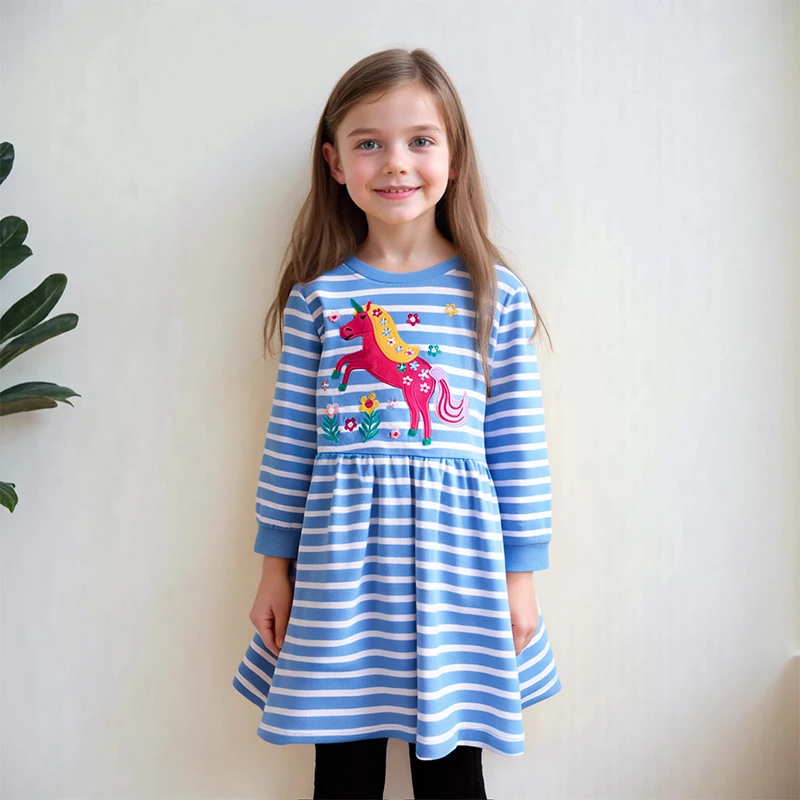 Little Maven Herbst Baumwolle Mädchen Langarm Kleider Cartoon Einhorn Stickerei Baby Mädchen Casual Kleider für Mädchen Kostüme