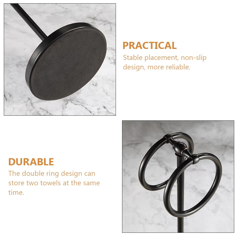 1Pcs Stainless Steel Bathroom Towel Rack Floor Standing Double Rings Storage Shelf Desktop Holder Non Slip Stable