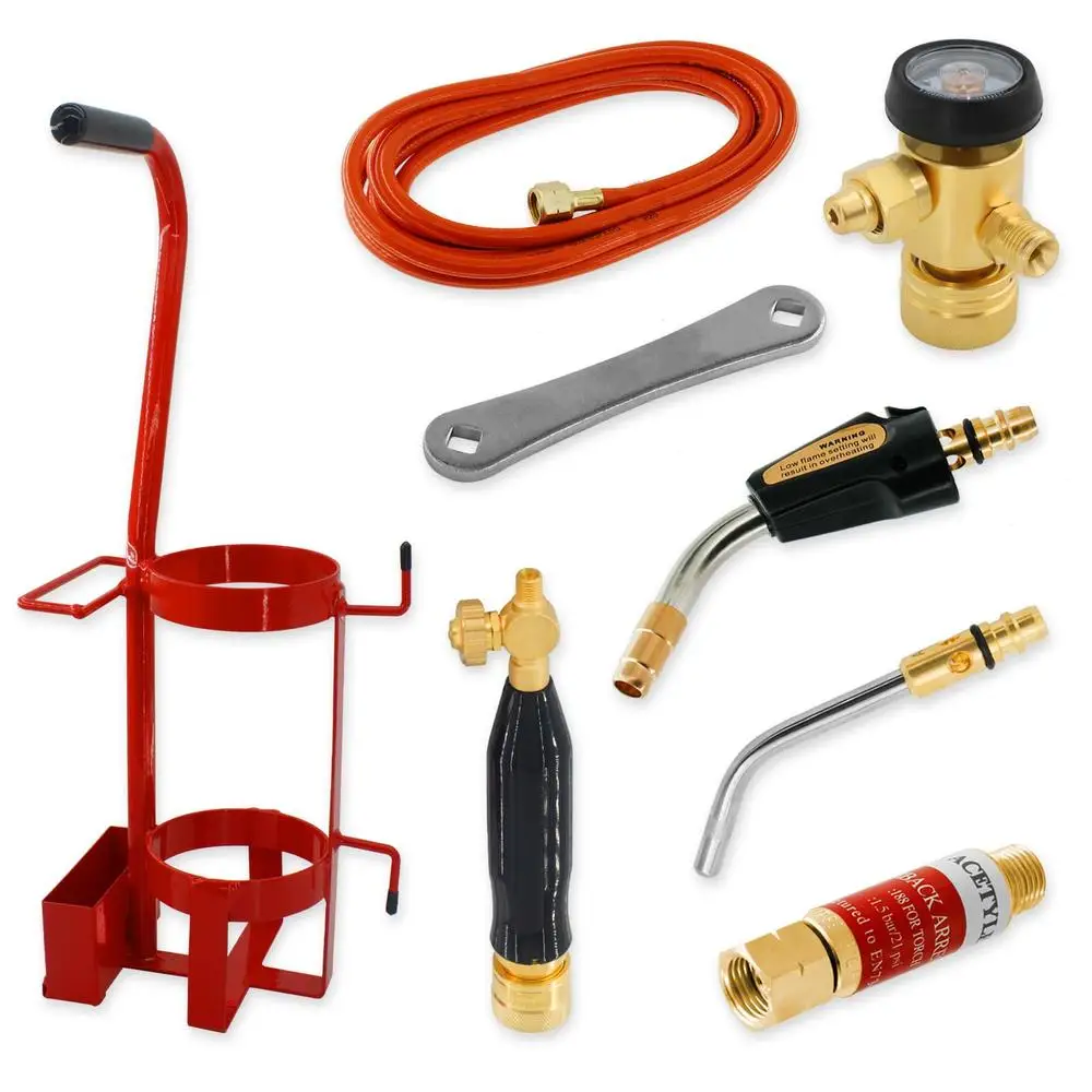 Professional Series Air Acetylene Torch Kit with MC Size Tanks Self-Lighting Tips Tote Regulator Hose Handle Case Durable Metal