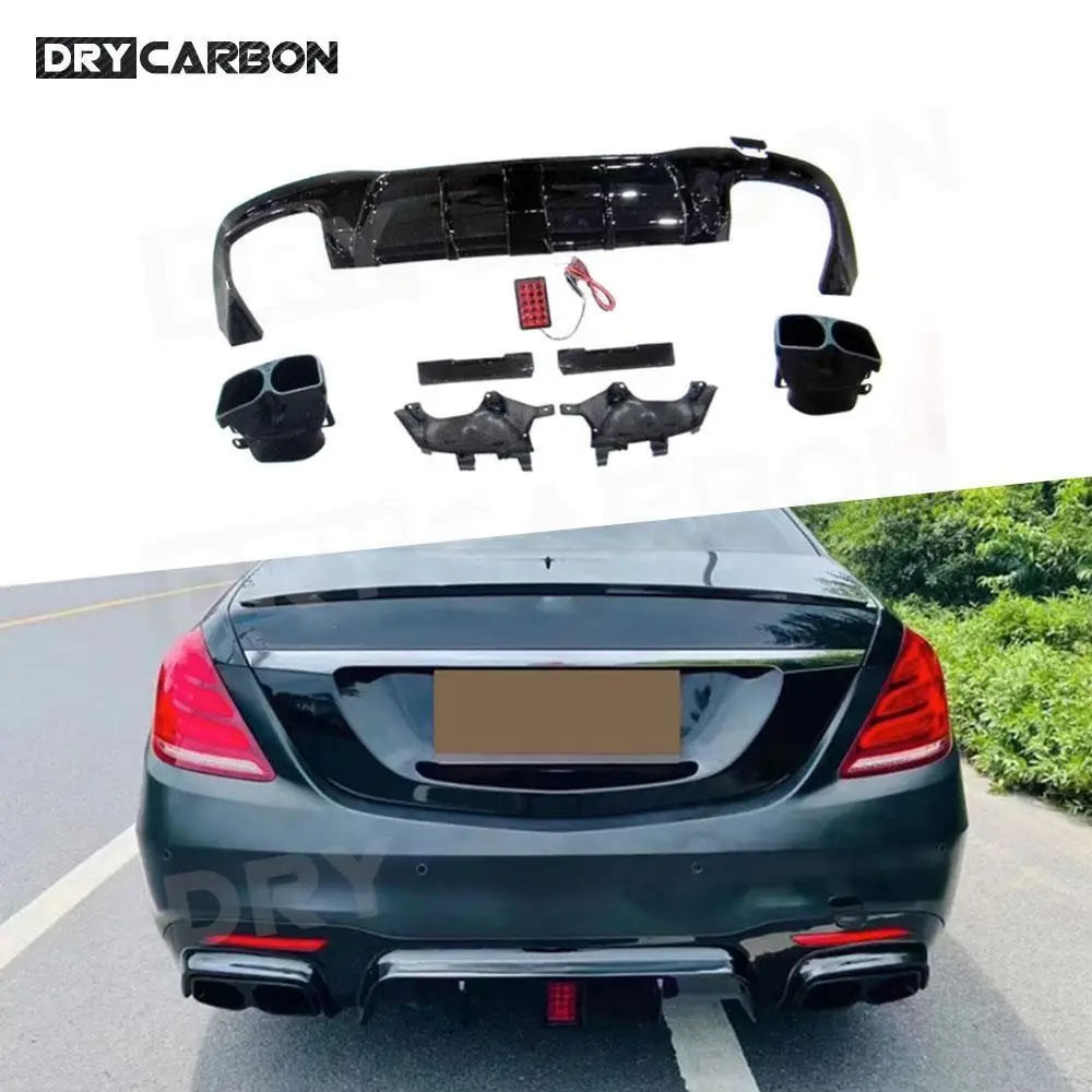 

Gloss Black Rear Bumper Diffuser with Exhaust Muffer Tips for Mercedes Benz S Class W222 S450 500 560 S63 S65 AMG 2018-2021