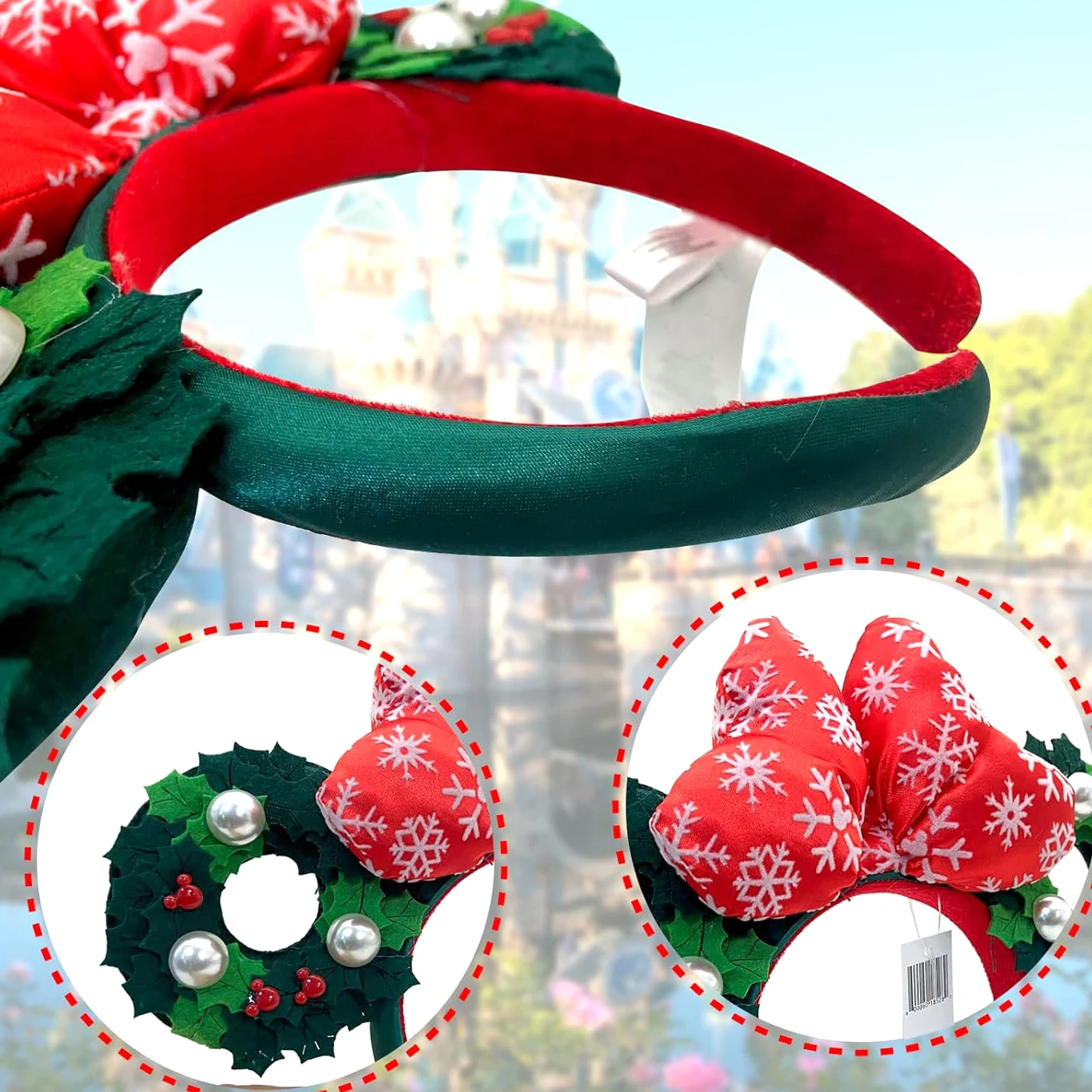 Disney Mouse Ears Bow Headband Christmas Holiday Wreath Headband Fancy Dress Party Princess Hair Accessories for Girls & Women