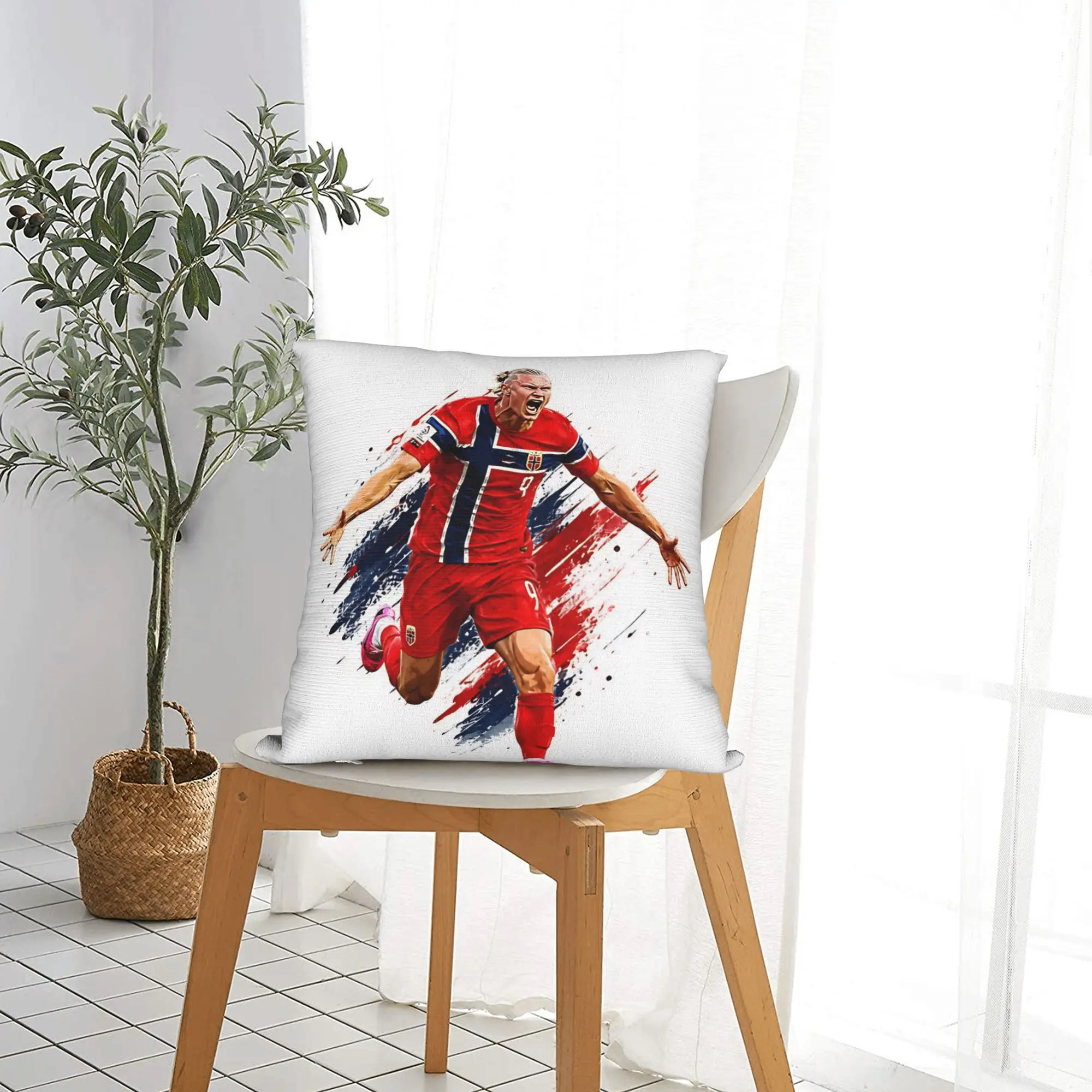 Erling Haaland Football Celebration Norway  Square Pillow Covers Polyester Home  Cushion Case Funny Decor Pillow Cover 45*45
