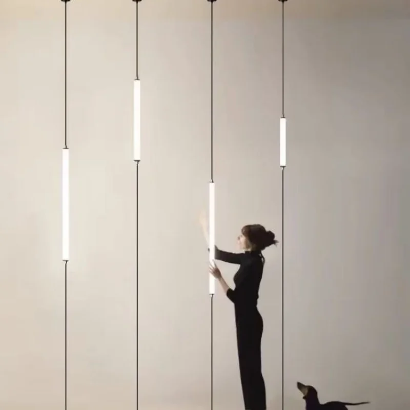 

Black Long String Hanging Floor Lamp Modern Pendant Design For Bedroom Headboard Hotel Living Room Corner Decor