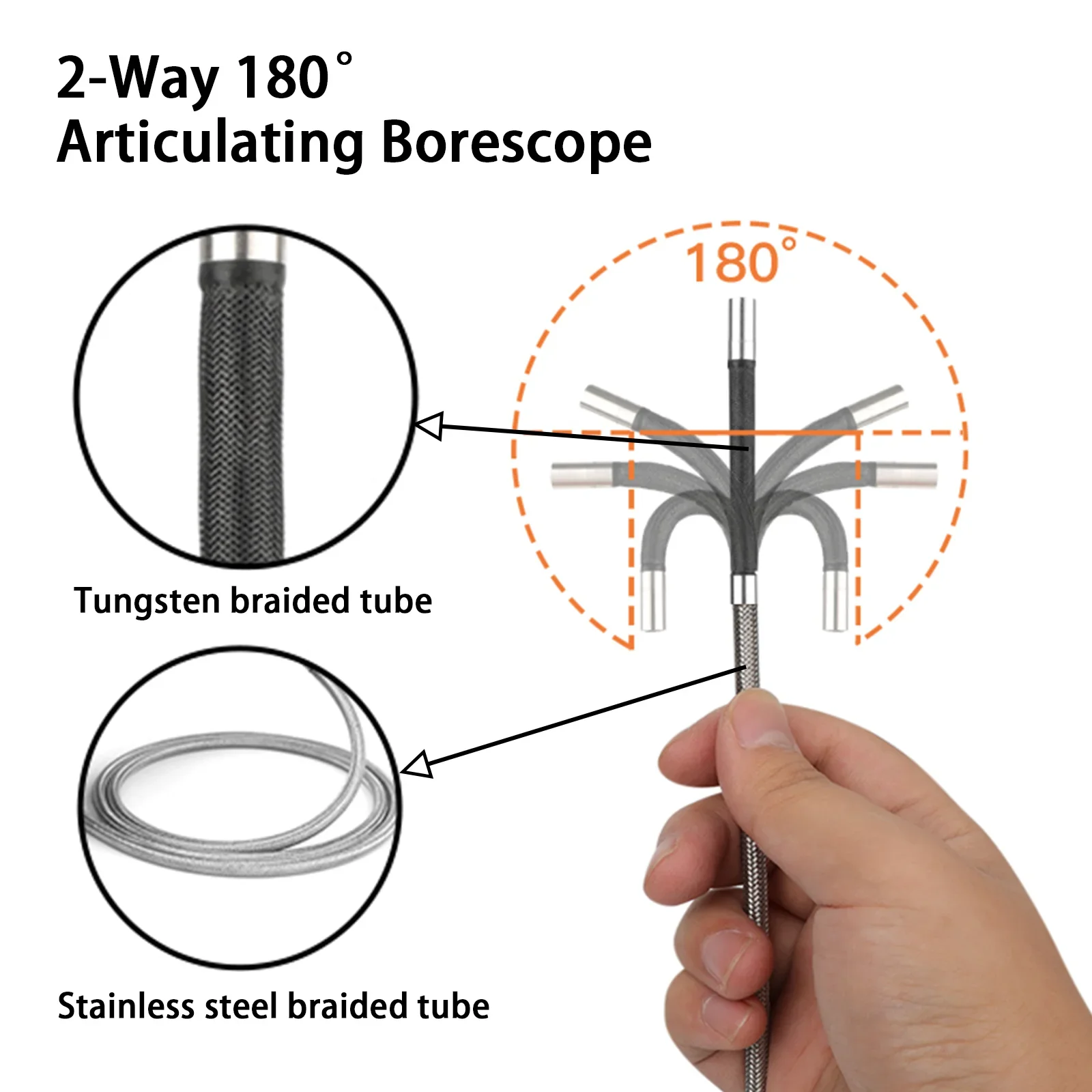 Custom Size 4.5inch 2-Way Fibre-Optical Articulating Industrial Endoscope With WIFI Function Thermostability 1M Analog Camera