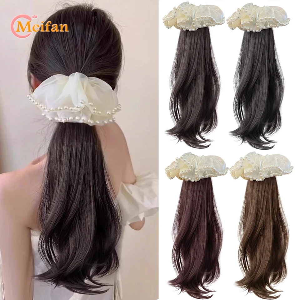 

MEIFAN Synthetic Long Wavy Curly Claw Ponytail with Pearl Accessories Hairpin Clip in Hairtail Extension Natural Fake Hairpiece